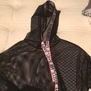 Black mesh cropped hoodie